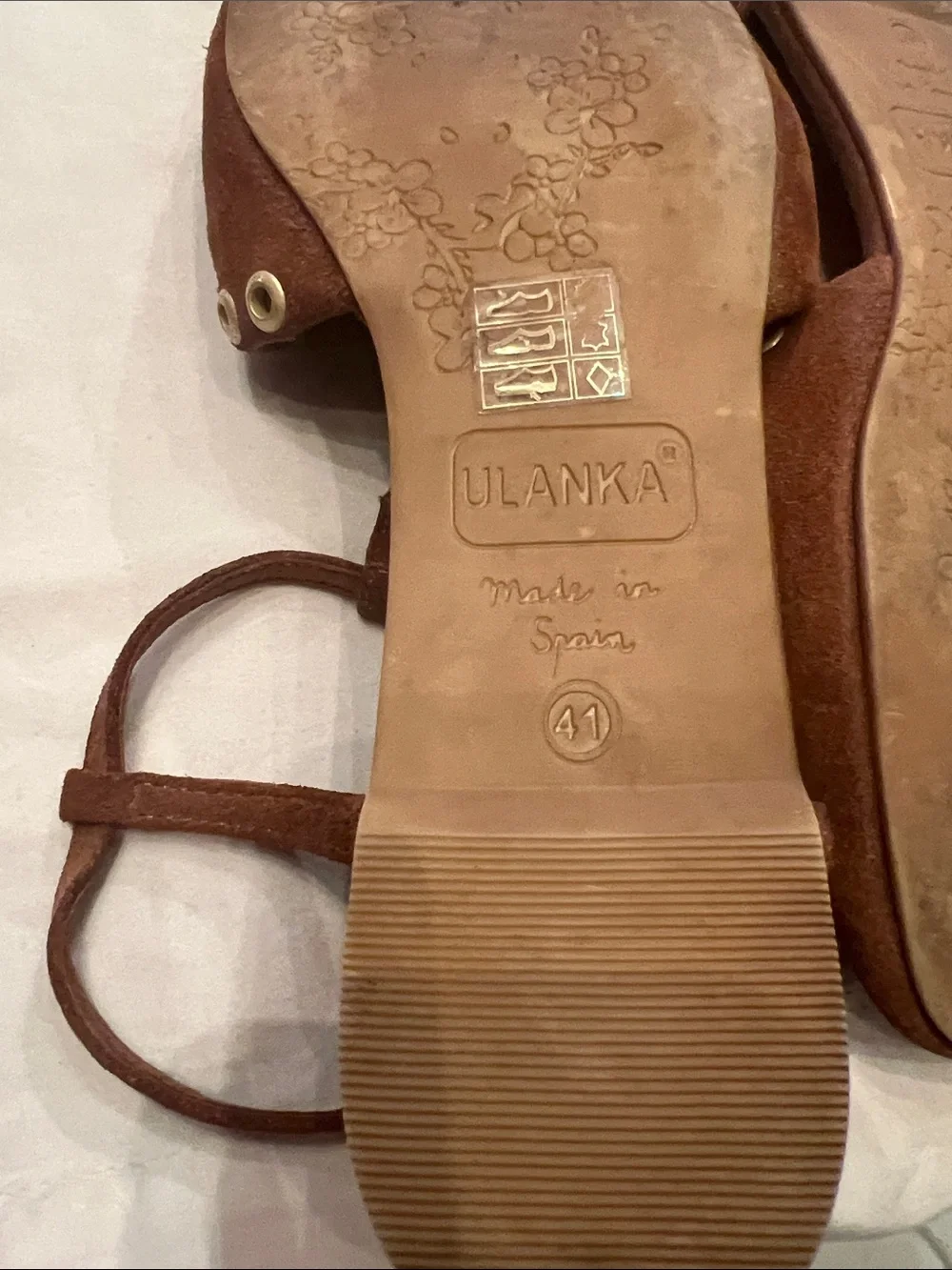 Ulanka barefoot Brown Suede T-Strap Flats with Gold Eyelets